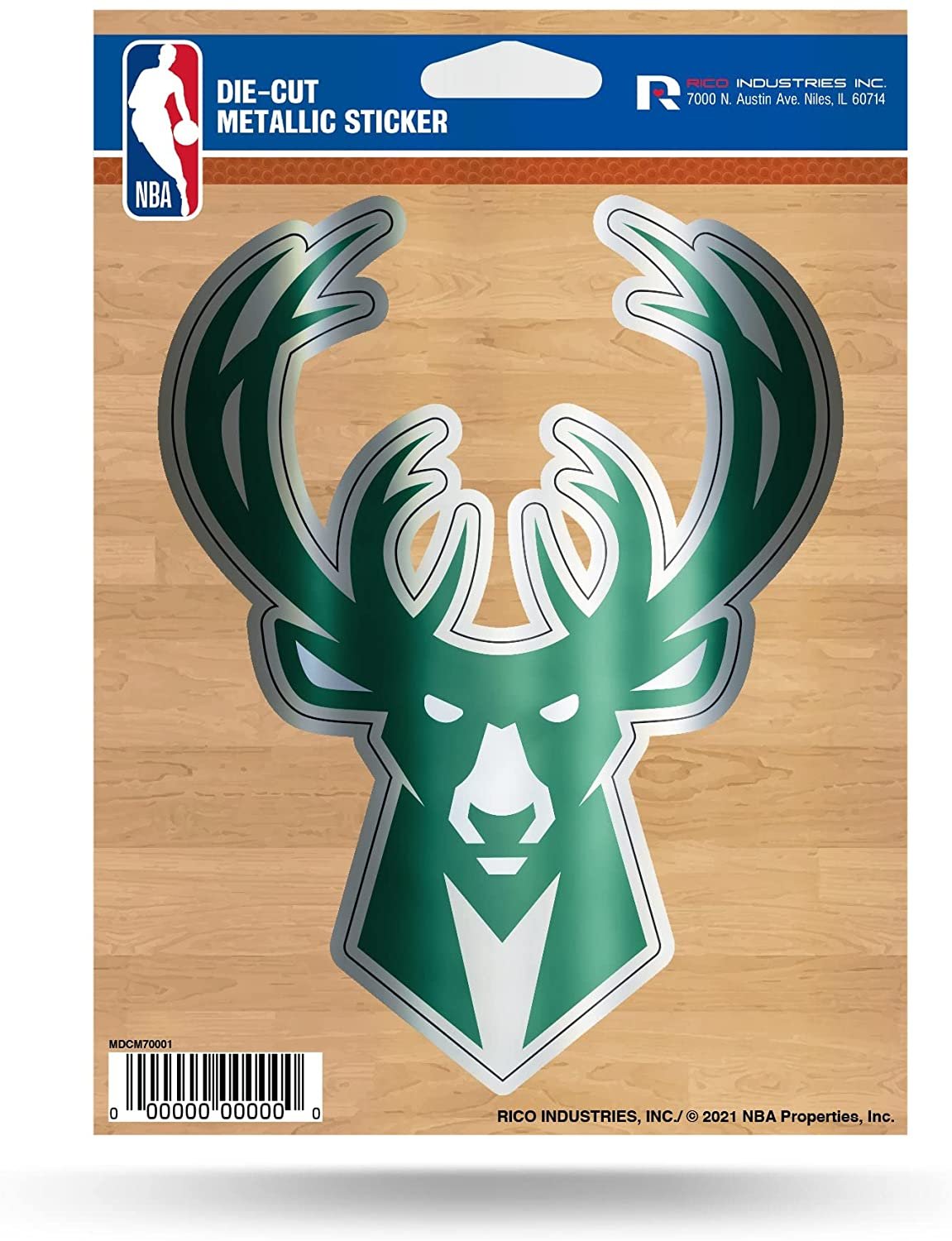 Milwaukee Bucks 5 Inch Die Cut Decal Sticker, Metallic Shimmer Design, Full Adhesive Backing by Fielders Choice