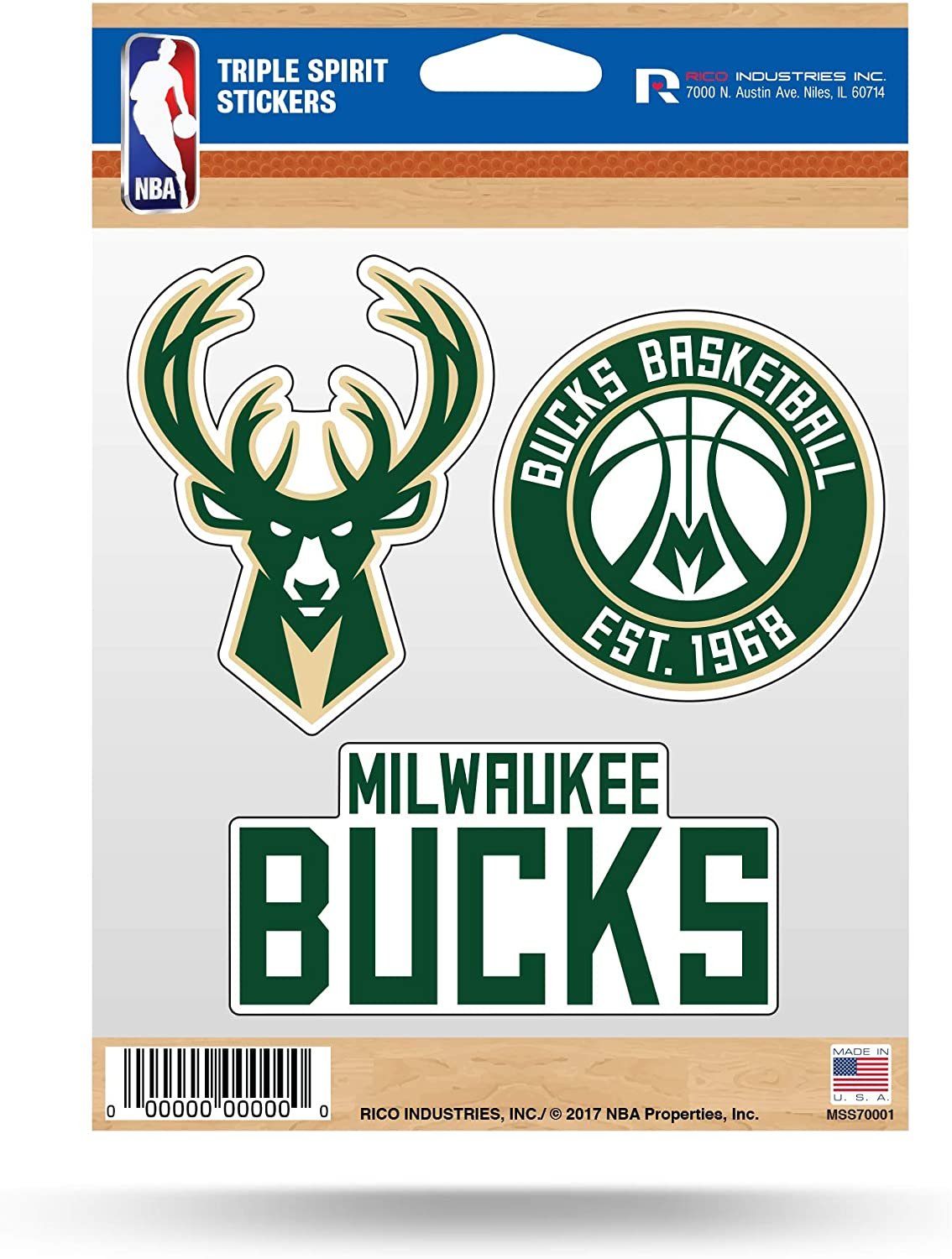 Milwaukee Bucks Die Cut 3-Piece Triple Spirit Sticker Sheet by Fielders Choice