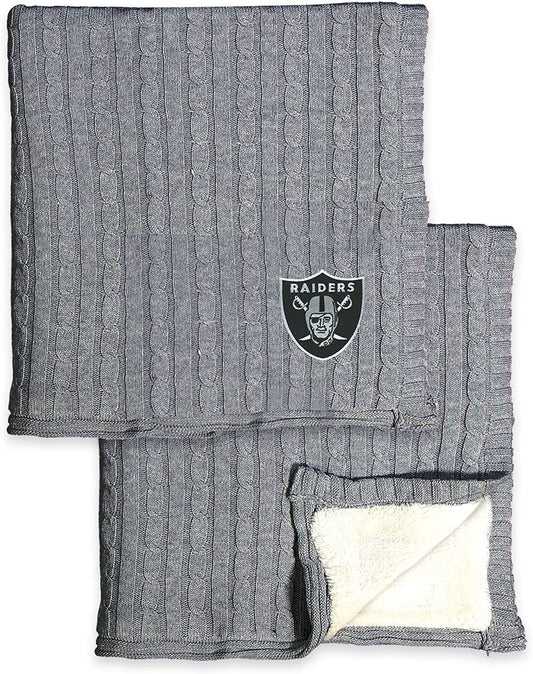 Las Vegas Raiders Cable Sweater Knit Sherpa Throw Blanket 50x60 Inch Adult by Fielders Choice