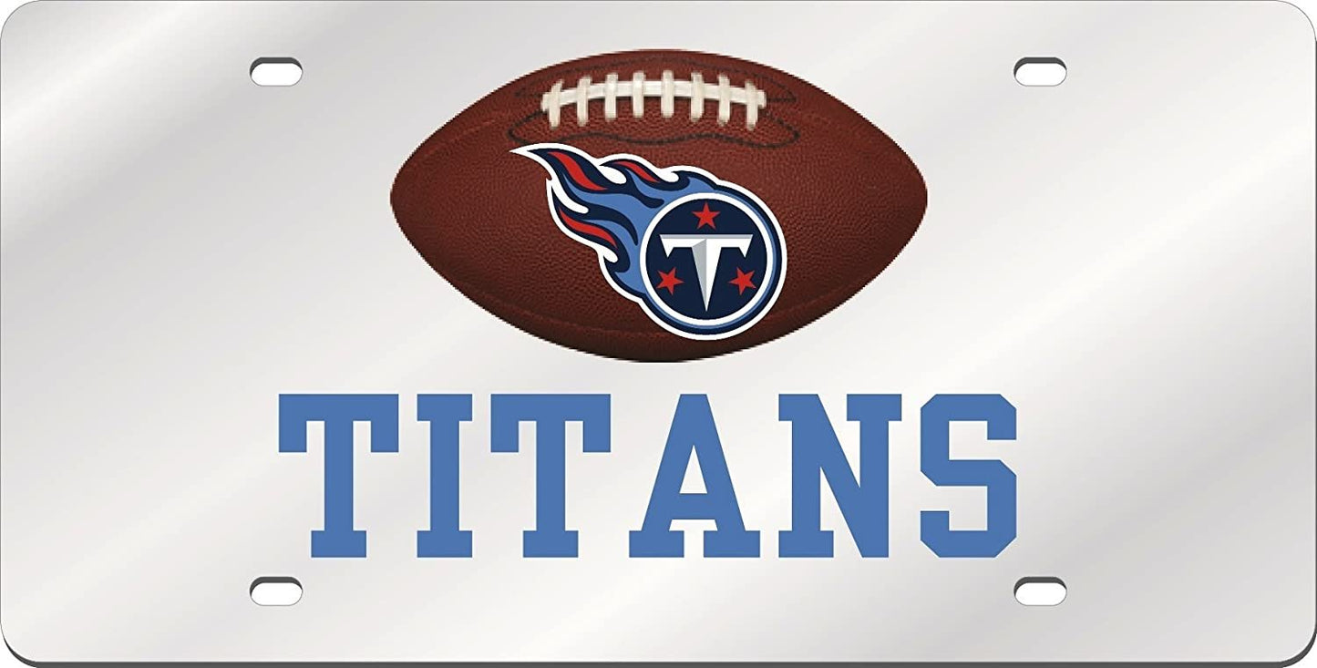 Tennessee Titans Premium Laser Tag License Plate, Mirrored Acrylic, Football Cut Out Design, 6x12 Inch by Fielders Choice