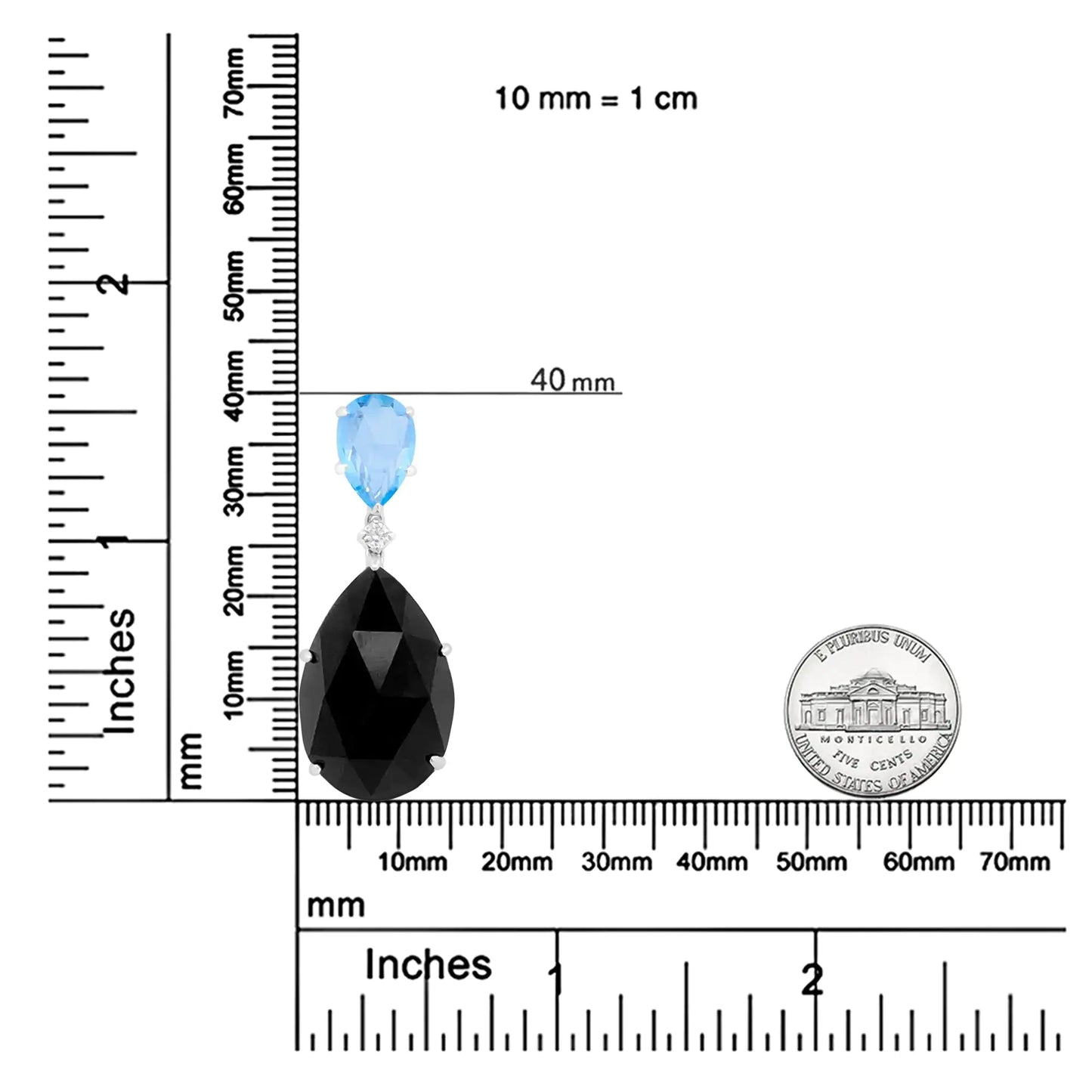 18K White Gold Diamond Accent and Pear Cut Sky Blue Topaz and Pear Cut Black Onyx Dangle Drop 18" Pendant Necklace (G-H Color, SI1-SI2 Clarity) by Anti Spier