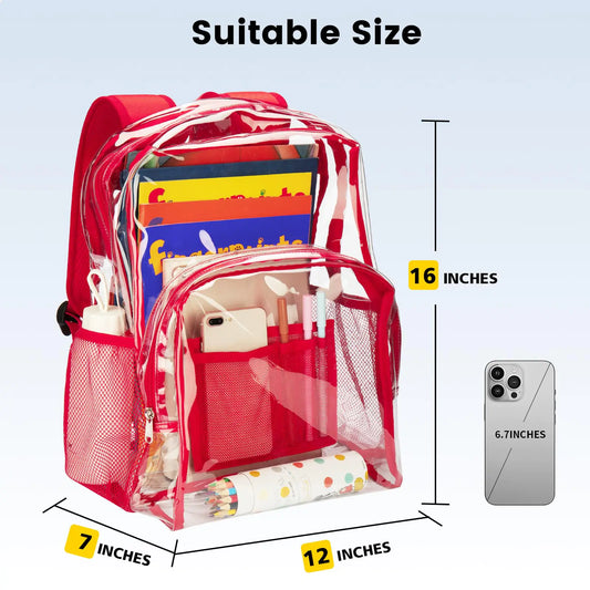 Vorspack Clear Backpack Heavy Duty - PVC Transparent Backpack Large Clear Book Bag for College Work Red by Anti Spier