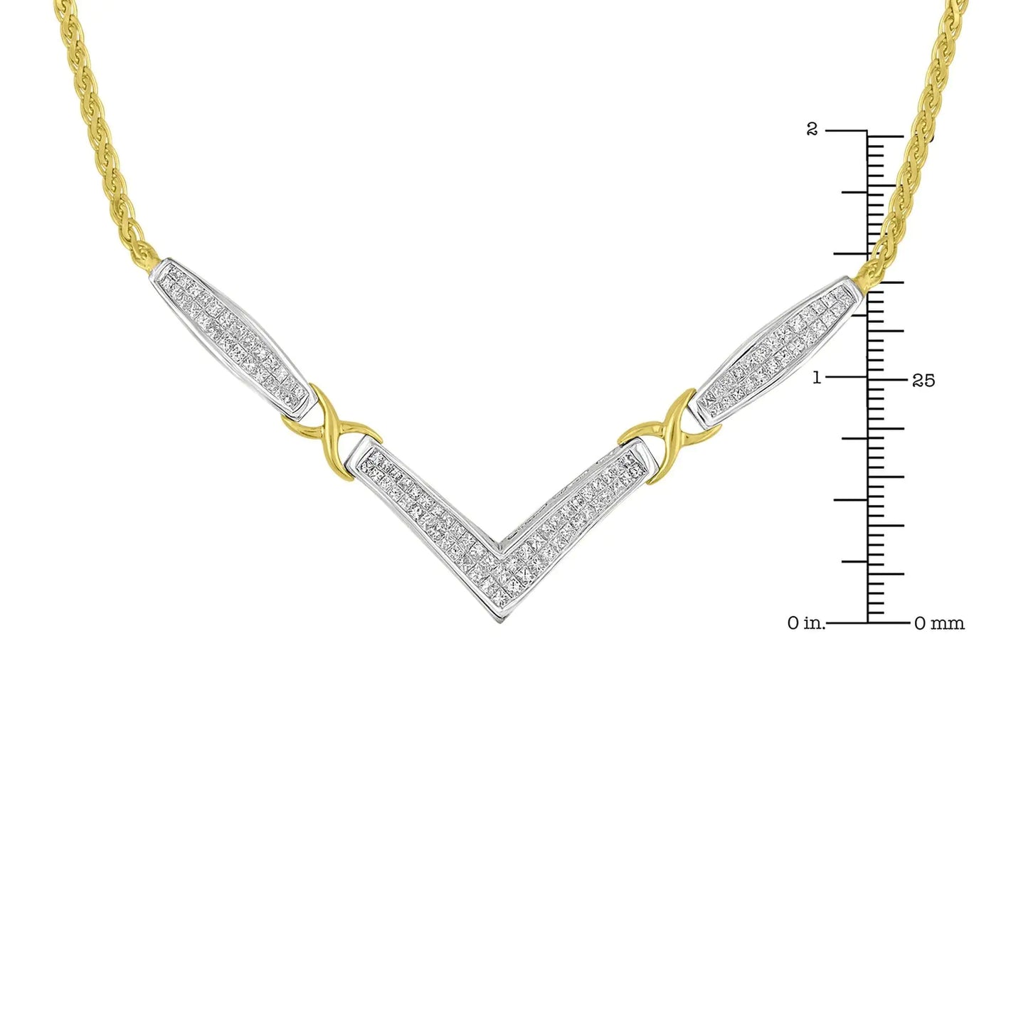 14K Yellow and White Gold 2.0 Cttw Princess Cut Diamond Flared and X-Station V Shaped 18” Franco Chain Statement Necklace (H-I Color, SI2-I1 Clarity) by Anti Spier