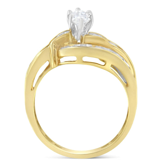 14KT Two-Toned Gold Marquise, Baguette and Round Cut Diamond Bypass Ring (1 cttw, H-I Color, SI1-SI2 Clarity) () by Anti Spier