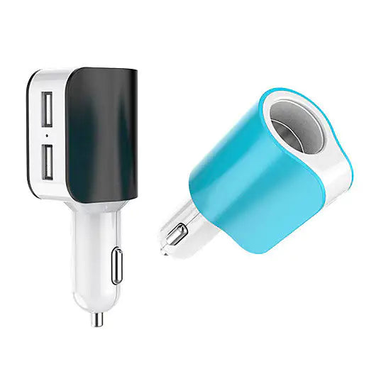 Twin Ports 3 In 1 USB Car Charger Black and White by Anti Spier