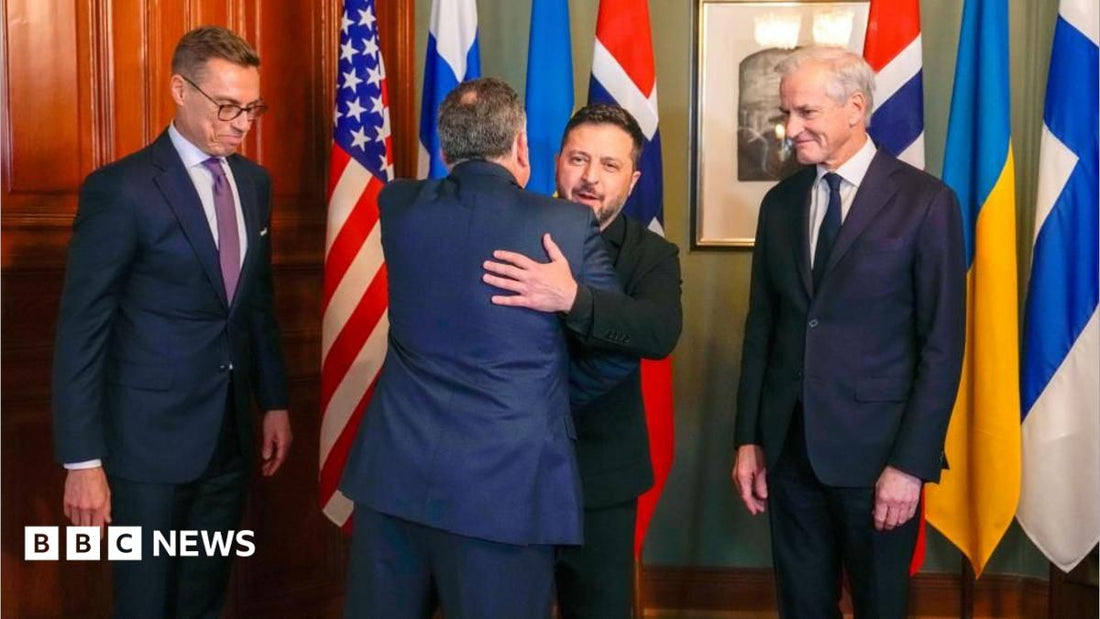 Photo of President Volodymyr Zelensky speaking at a press conference in Oslo during the 2024 summit with US officials.