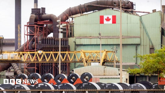 Bar chart showing Canadian tariff rates on U.S. imports, highlighting the 50% maximum level