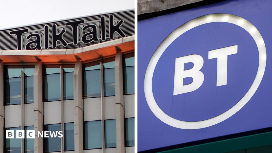 Illustration of BT and TalkTalk network integration showing combined broadband coverage