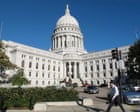 Protesters marching in the streets of Madison, Wisconsin
