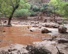 Aerial view of the Grand Canyon showing a swollen river after the flash flood
