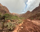 Aerial view of Bright Angel Canyon showing floodwater and debris after the flash flood event.
