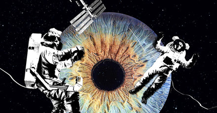 Astronaut in space with a device to monitor ocular health