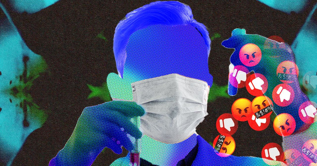 A person in a lab coat holding a beaker
