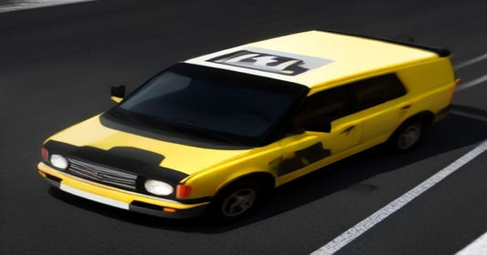 A vehicle painted with high‑contrast geometric patterns to disrupt traffic camera recognition