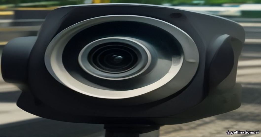 Close-up of a traffic camera housing with visible ports and a warning label about data encryption