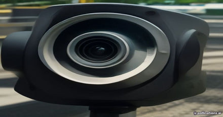 Close-up of a traffic camera housing with visible ports and a warning label about data encryption