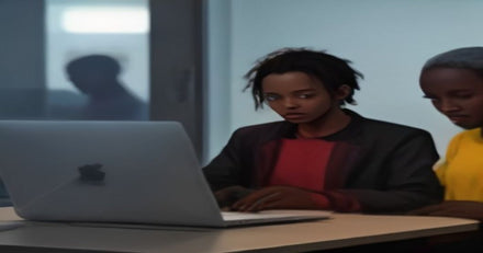 African tech hub with developers working on laptops