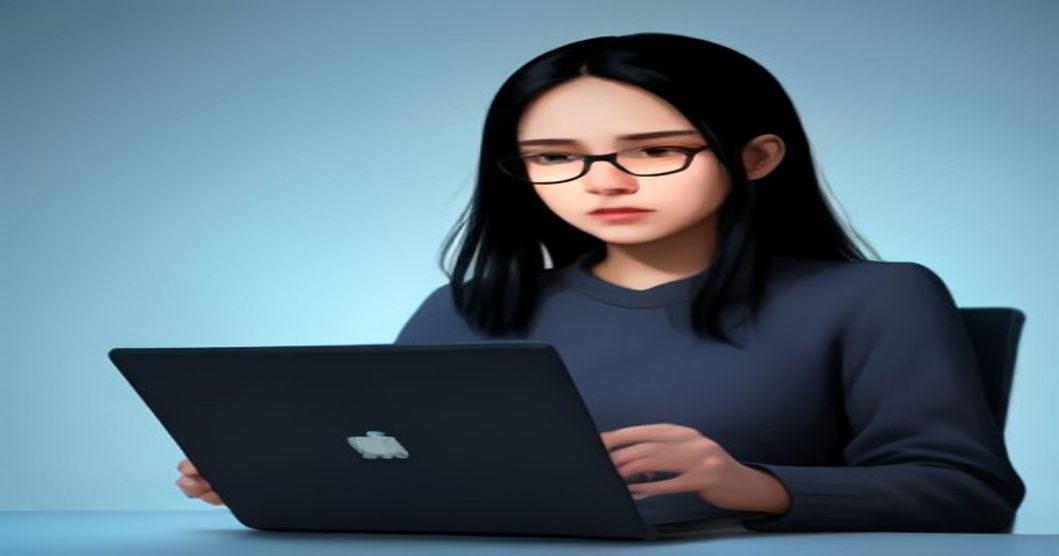 A person holding a laptop with a concerned expression
