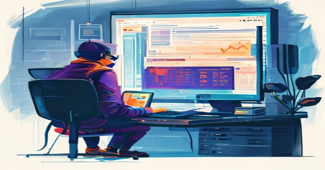 Cybersecurity researcher working on a computer