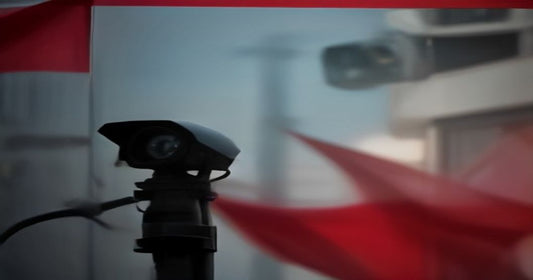 Surveillance camera with a red flag
