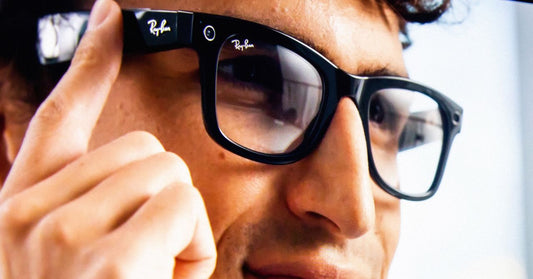 Close-up of Meta smart glasses showing discreet camera lens on the frame