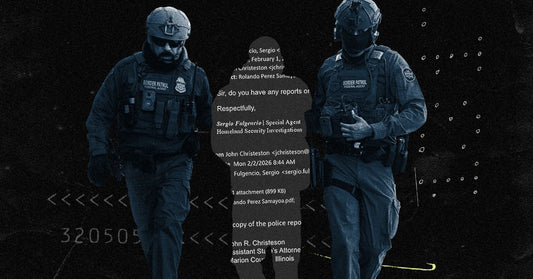 Diagram showing flow of defendant information from county prosecutor's office to ICE without a warrant