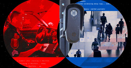 Screenshot of a police officer's browser showing AI-generated alerts over city CCTV feeds