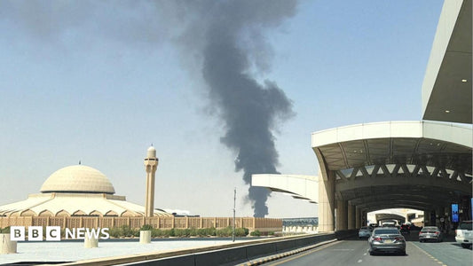 Satellite image showing a plume of smoke near King Khalid International Airport during the reported Houthi attack