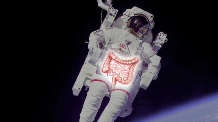 Diagram showing slowed intestinal peristalsis in microgravity compared to Earth