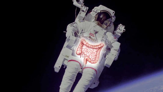 Diagram showing slowed intestinal peristalsis in microgravity compared to Earth