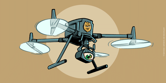 Aerial view of a drone flying over a city