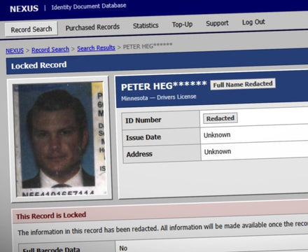Screenshot of a leaked driver’s license database showing blurred ID photos and metadata.