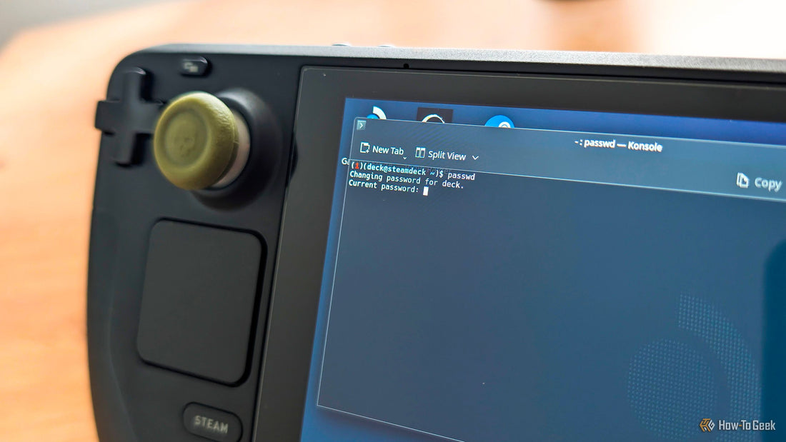 Steam Deck connected to a USB dock with a wired keyboard for password reset