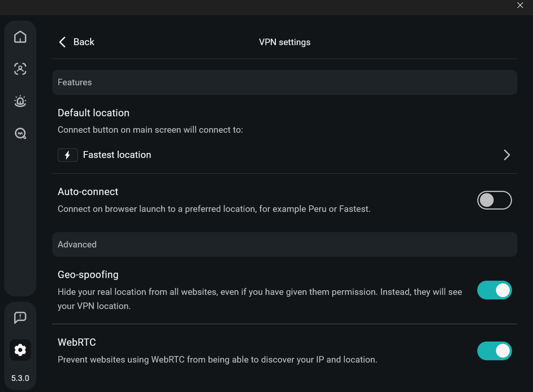 Screenshot of a browser's WebRTC settings page showing the disabled toggle