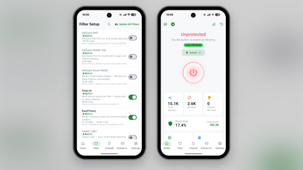 Screenshot of the BlockAds Android app showing the VPN toggle and activation status