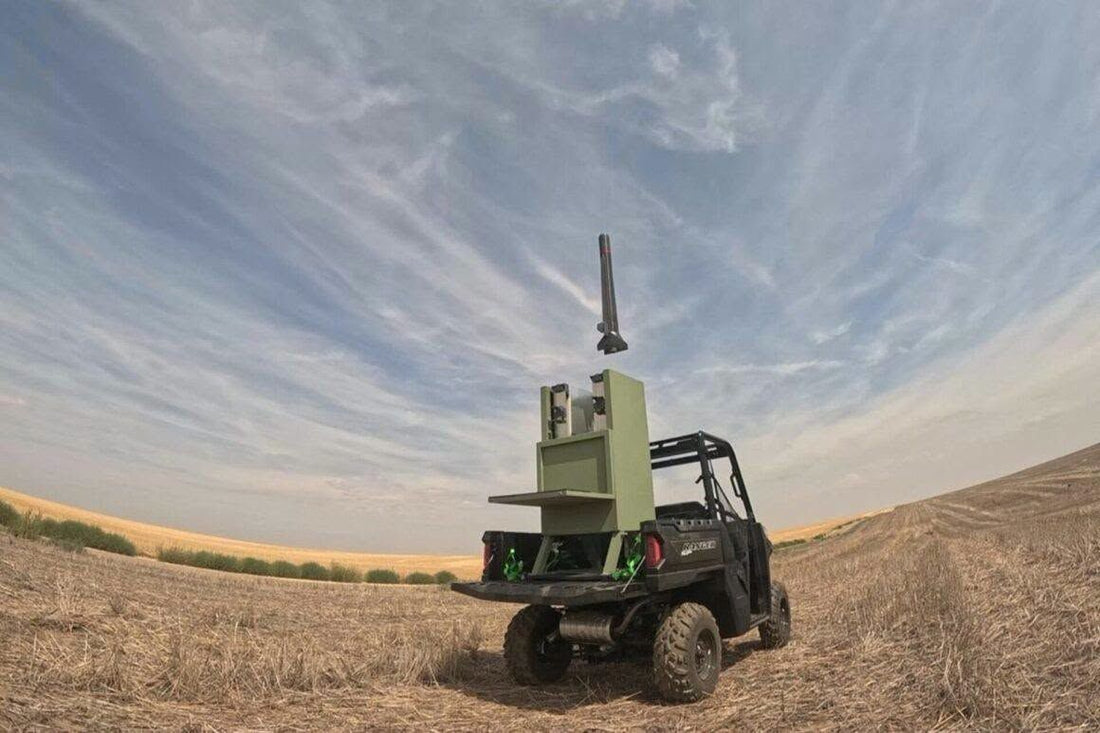 Cummings Aerospace Hellhound S3 drone launching from a Polaris buggy on the Pendleton UAS Range