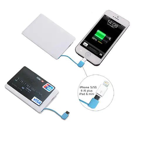 Portable charger connected to a smartphone, highlighting its compact and convenient design.