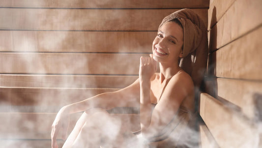 A person relaxing in a sauna