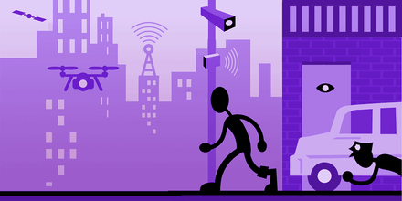Surveillance camera on a street pole