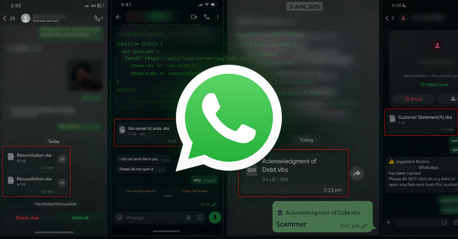 A screenshot of a WhatsApp message with a malicious file