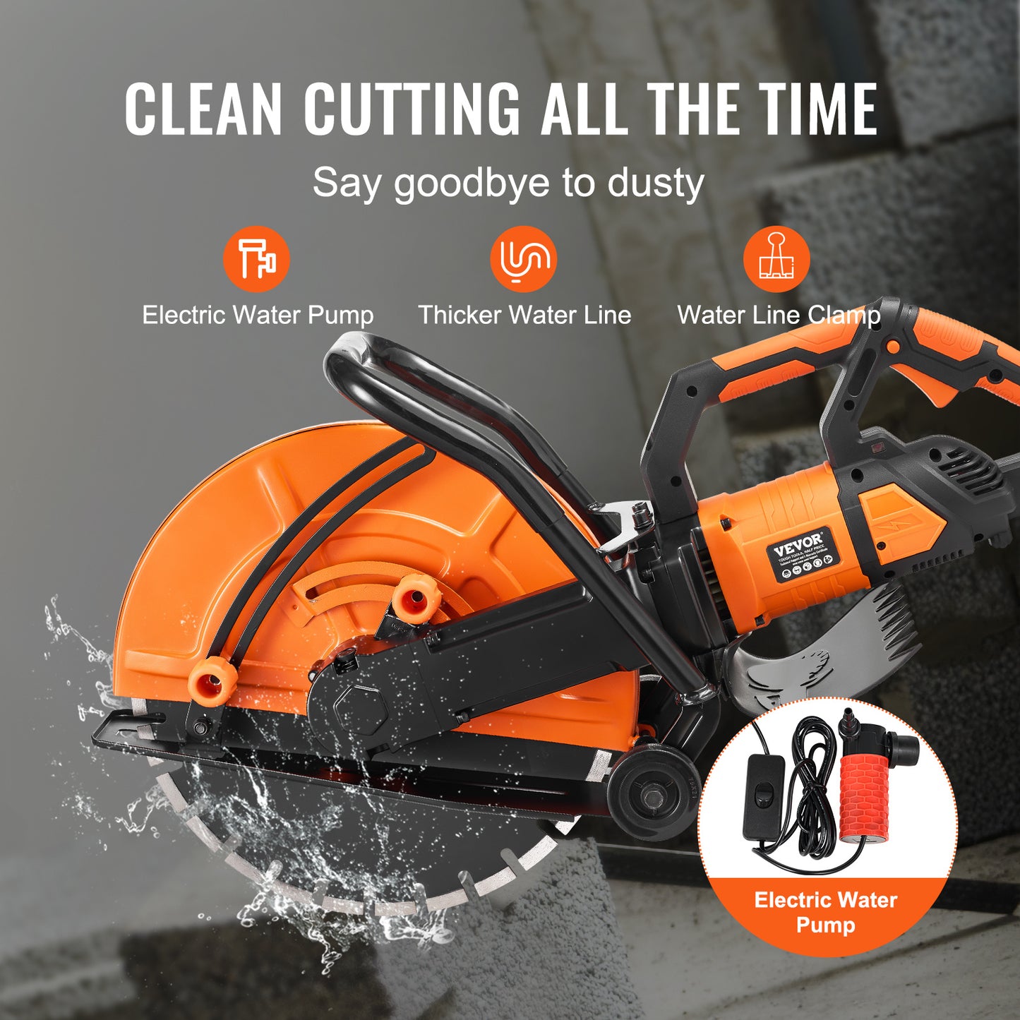 VEVOR Electric Concrete Saw, 16 In, 3200 W 15 A Motor Circular Saw Cutter With Max. 6 In Adjustable Cutting Depth, Wet Disk Saw Cutter Includes Water Line, Pump And Blade, For Stone, Brick by Anti Spier