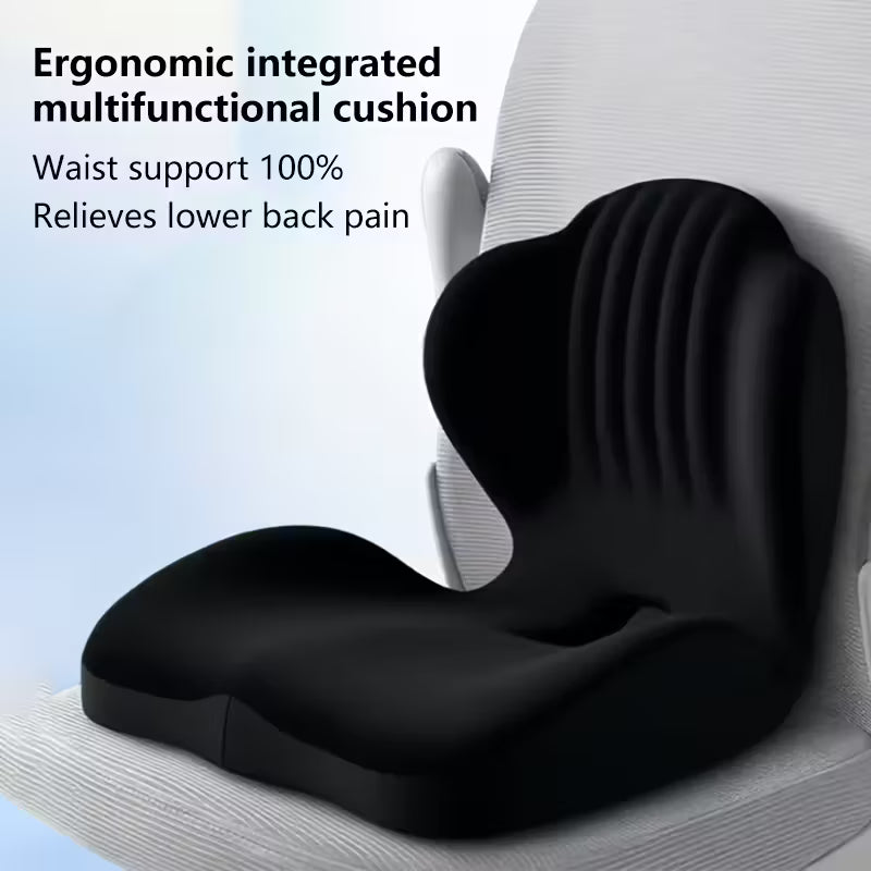 Ergonomic Memory Foam Seat Cushion with Raised Back & Breathable Hollow Design - Office Chair Cushion for Posture Support, Black, Buttock Cushion for Home Office, Desk, or Car Seat, Seat Cushion for Chair, Posture Improvement, Contoured Shape by Anti Spier