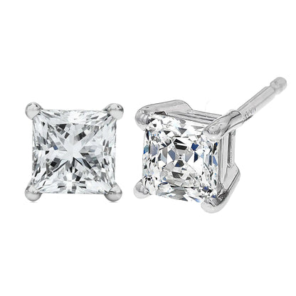 14K White Gold Princess Cut Lab-Grown Diamond Solitaire Stud Earrings (F-G Color, VS2-SI1 Clarity) by Anti Spier
