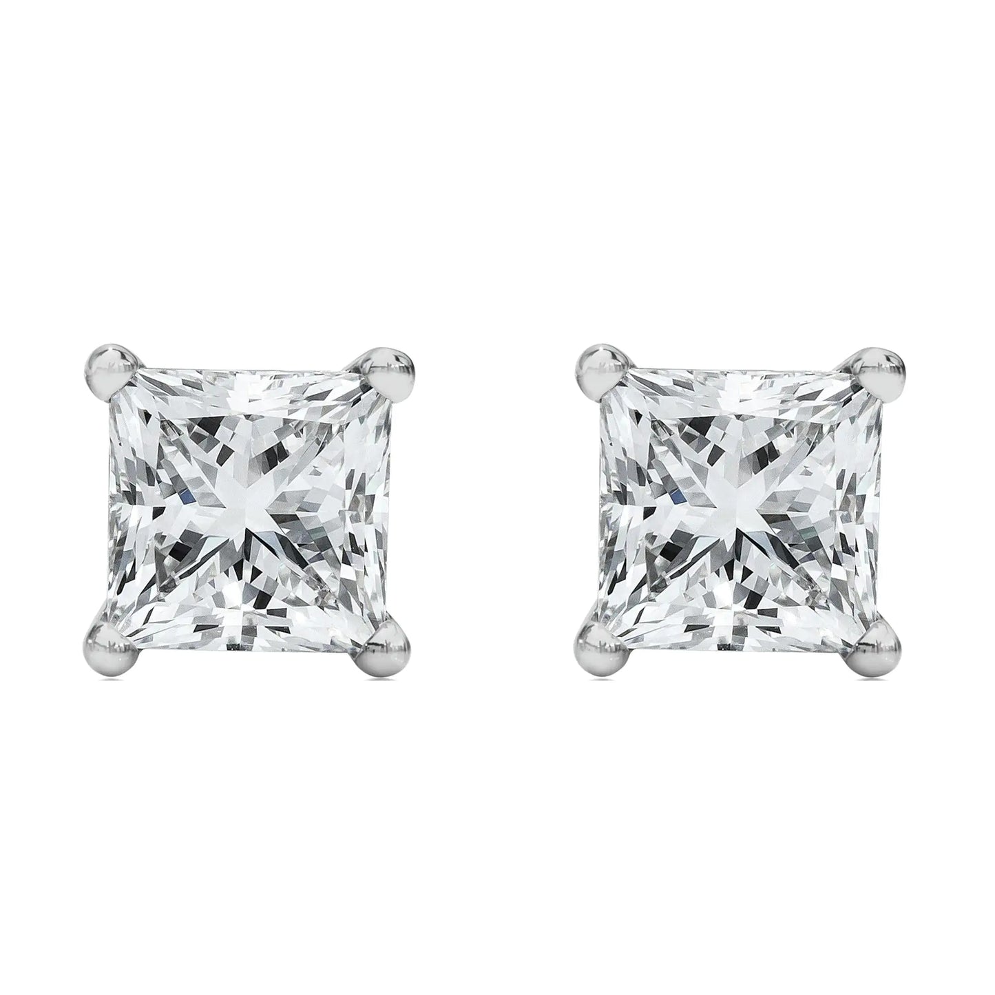 14K White Gold Princess Cut Lab-Grown Diamond Solitaire Stud Earrings (F-G Color, VS2-SI1 Clarity) by Anti Spier
