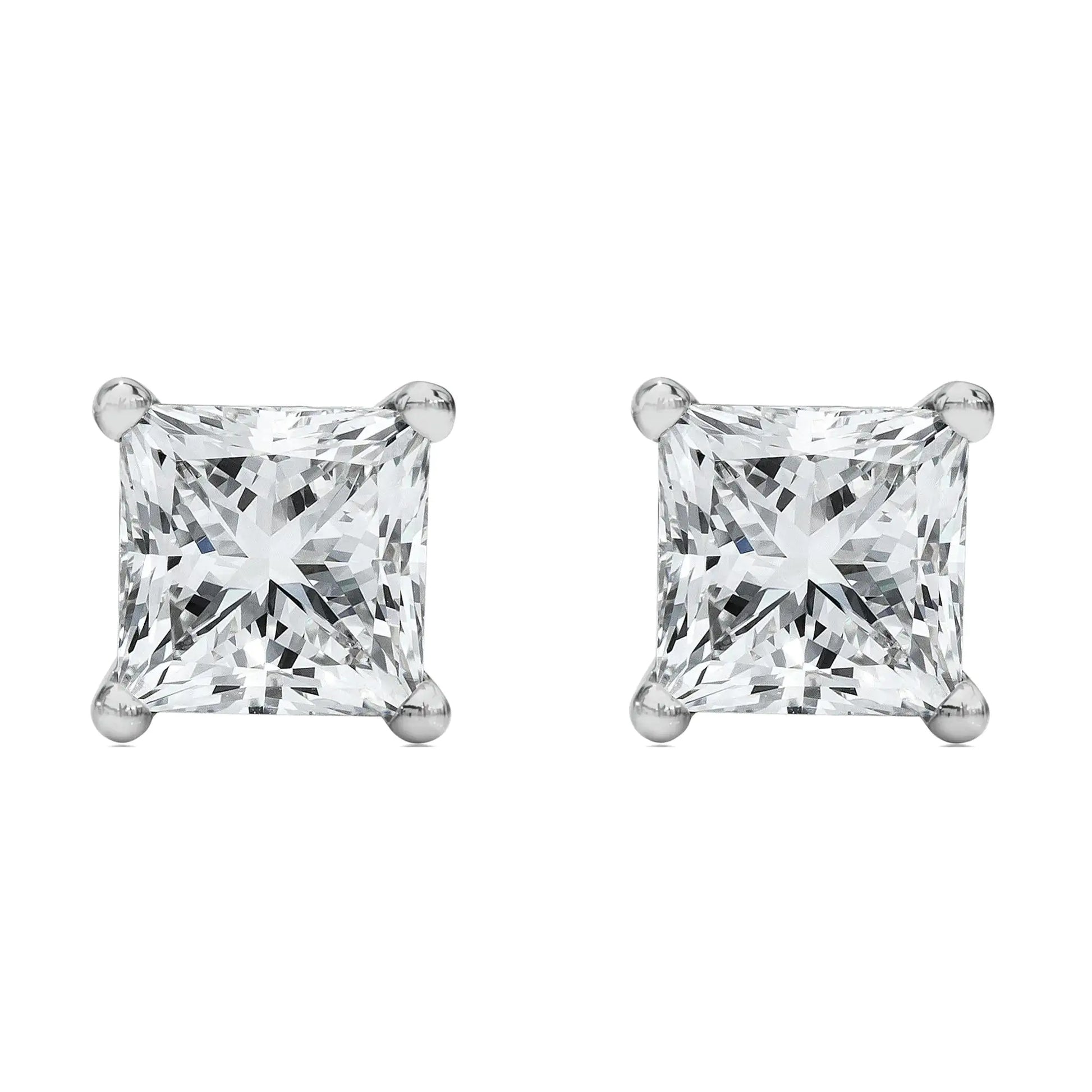 14K White Gold Princess Cut Lab-Grown Diamond Solitaire Stud Earrings (F-G Color, VS2-SI1 Clarity) by Anti Spier