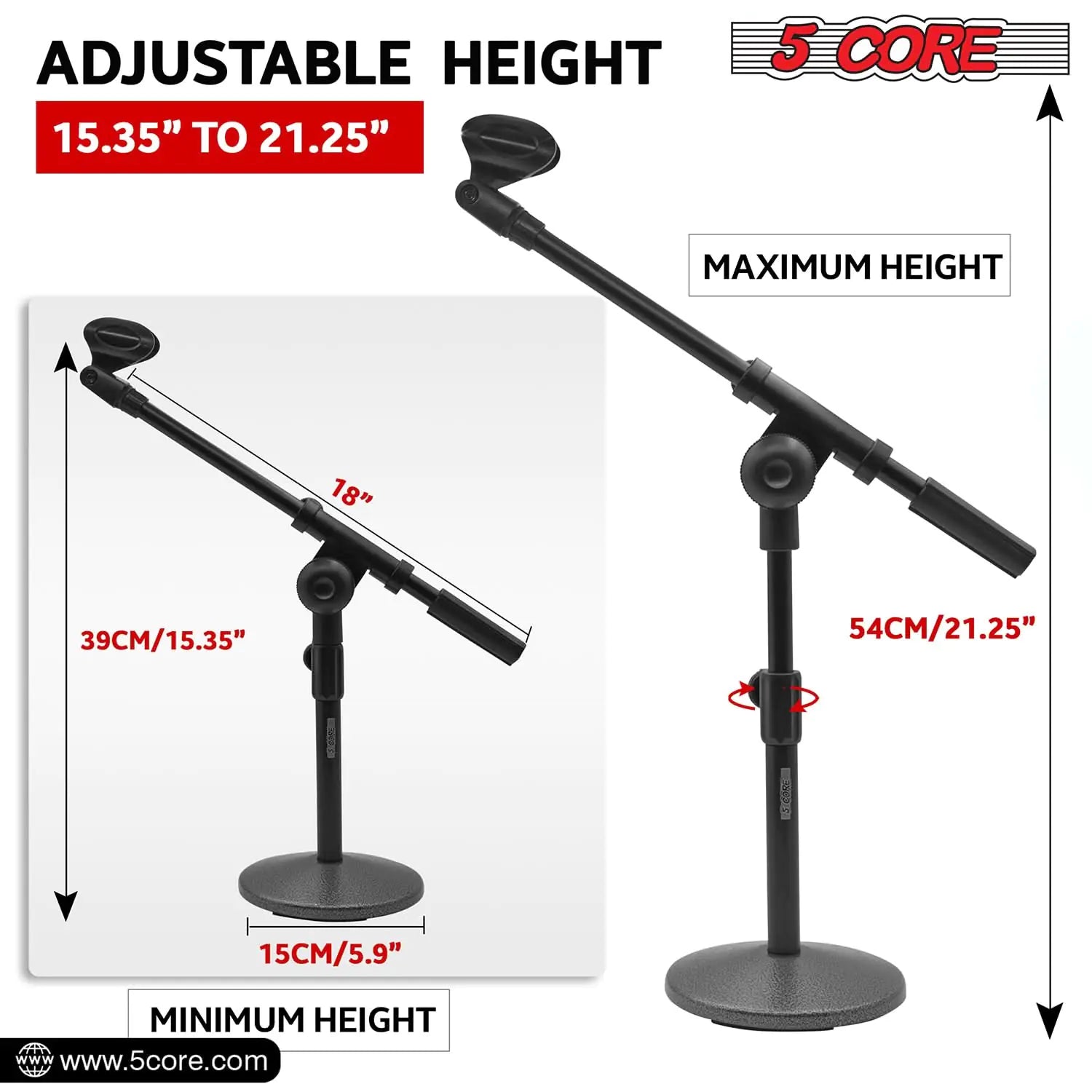 5Core Round Base Desktop Mic Stand Universal Desk Microphone Holder Table Top Stands BLACK by Anti Spier