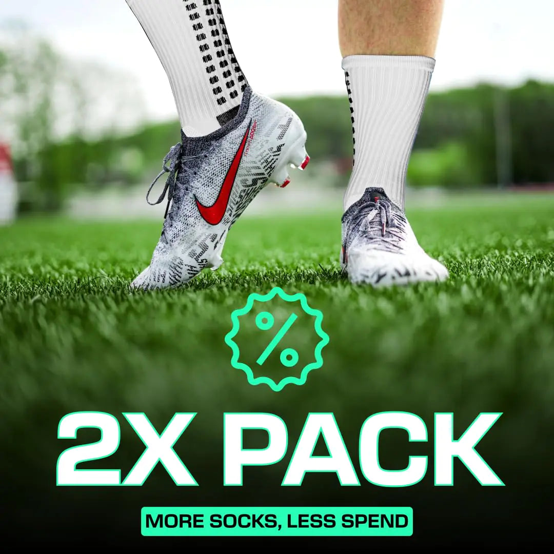Lux Dual Grip Socks - Soccer Grip Socks for Men and Women. GripArray™ Performance & Comfort - Anti-Slip Grip Socks for Soccer Large White (2 Packs) by Anti Spier