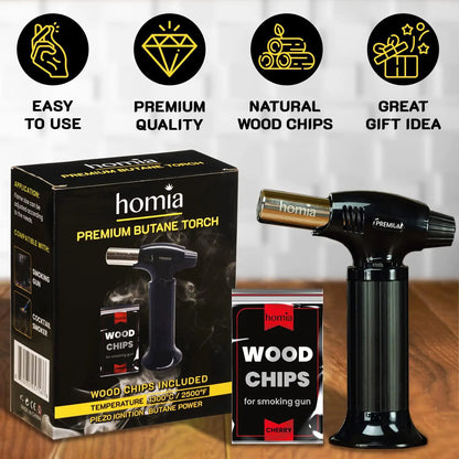 Butane Torch Adjustable Flame for Smoking Guns and Smokers with Wood Chips Bag by Anti Spier
