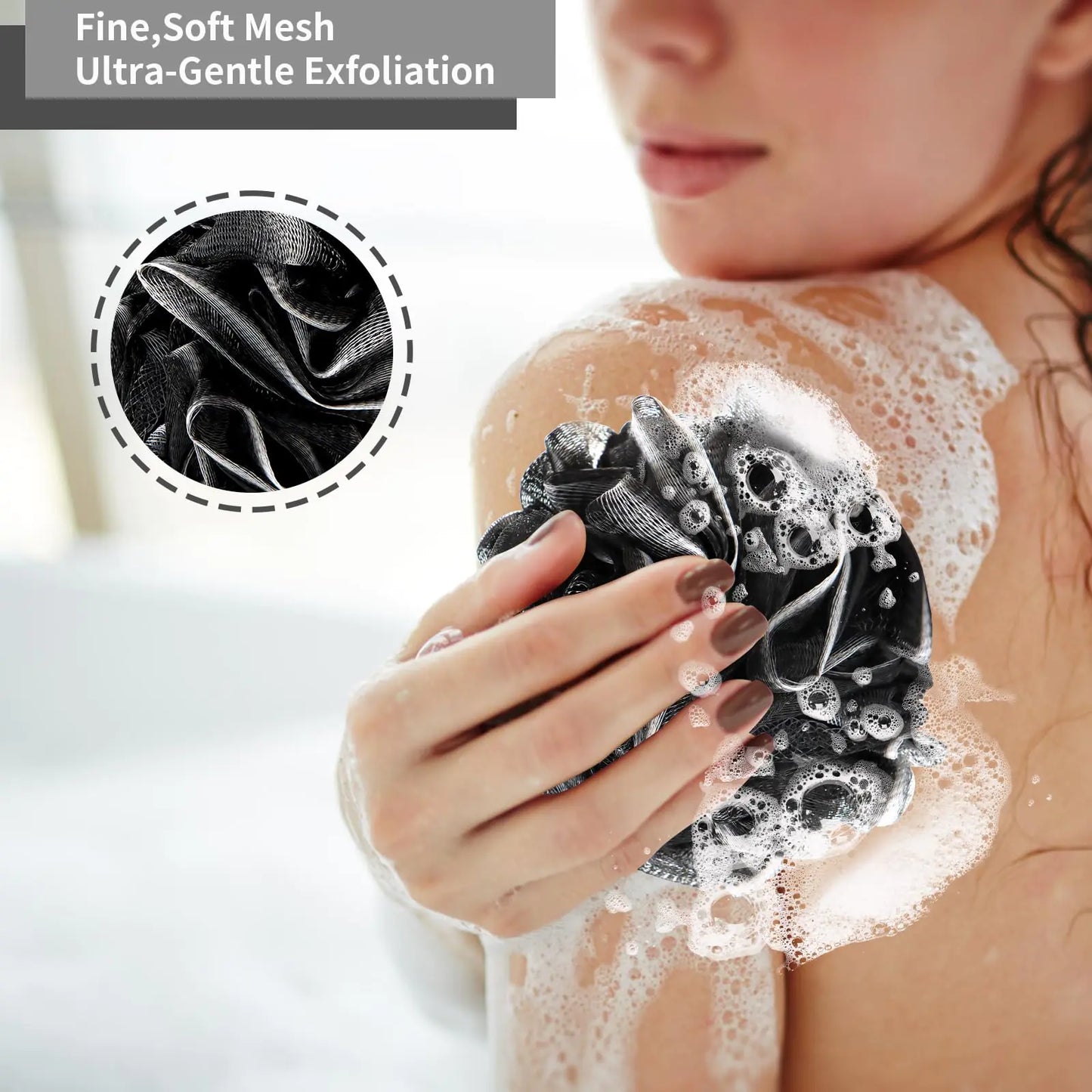 Bath Loofah Shower Sponge Body Back Scrubber Soft Mesh Shower Puffs Exfoliating Loofa for Women & Men Bath Accessories Cleaning Tool (4Pack 60G Black, Charcoal Black) 1 Count (Pack of 4) by Anti Spier