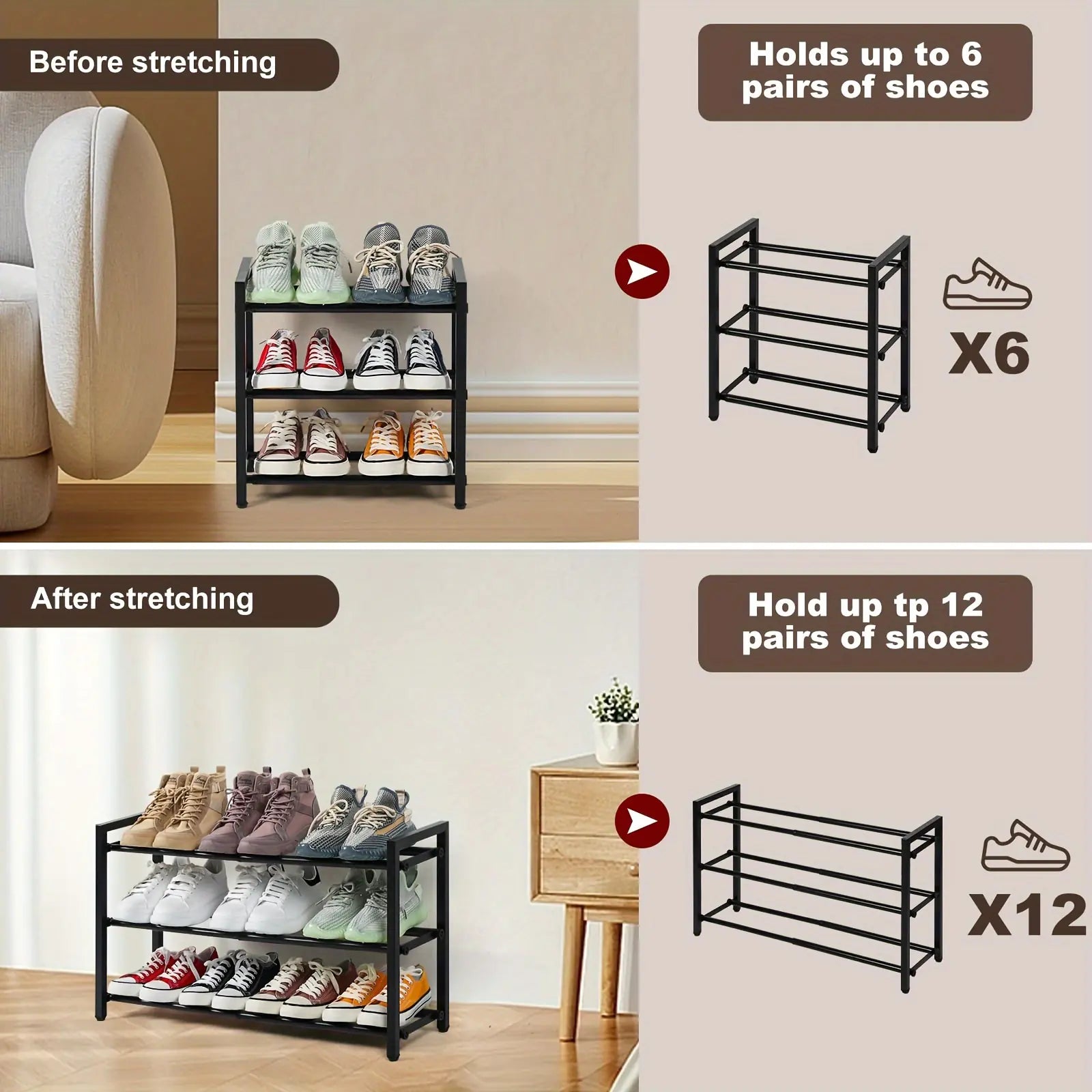 Expandable 3-Tier Metal Shoe Rack by Anti Spier